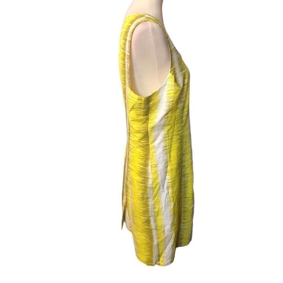 Larry Levine vee neck yellow white and beige print sheath dress Size 18 - Picture 5 of 14